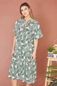 Многоярусное платье-туника из органического хлопка с пальмовым принтом Yumi, зеленый