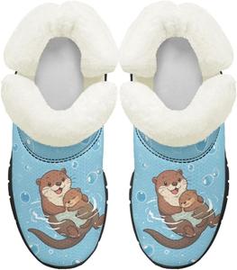 Ботинки на осень-зиму для девочек, большие и маленькие дети, противоскользящие зимние ботинки, с меховой подкладкой, на липучке, повседневные Pointodoor, Cute Otters Pattern