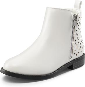 DREAM PAIRS Детские ботинки для девочек, модные ботильоны с блестящими звездами, боковая молния, низкий каблук, теплая обувь для малышей/младших детей/старших детей, White