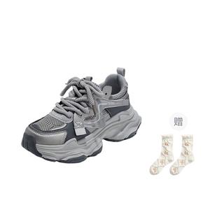 PARK DANCE Скользоустойчивые массивные кроссовки женские низкие серые с носками в подарок, цвет Gray+Gift Socks