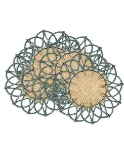 Салфетки под тарелку из ротанга спиральные, круглые, 15 дюймов Saro Lifestyle, turquoise