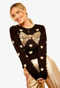 Джемпер стандартного кроя с бантом из пайеток Love & Roses, Black Gold