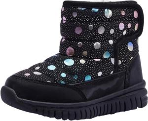 Зимние теплые толстые снегоступы для девочек с пушистой подкладкой, лыжные ботинки до щиколотки, для холодной погоды, спортивные уличные ботинки Generic, Black