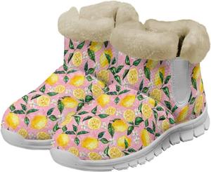 Женские зимние ботинки chaqlin с плоской подошвой, широкие, противоскользящие, повседневные уличные ботинки с подошвой EVA, уютные, легкие, с мягкой фланелевой подкладкой и плюшевым голенищем, Lemon Floral