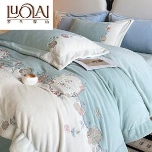 LUOLAI HOME Комплект постельного белья 1,5-спальный, 4 предмета, размер пододеяльника 200x230 см, велюр, цвет Monet Milk Velvet - Starry Blue