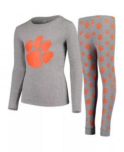 Футболка с длинным рукавом и штаны Big Boys Heathered Gray Clemson Tigers для сна Outerstuff
