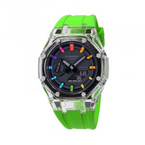 Часы Casio G-Shock Analog-Digital 2100 Series, арт. GA-2100-1A1, зеленый неон/прозрачный/черно-радужный