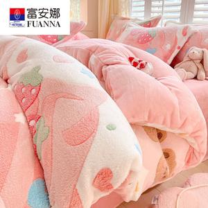 Fuanna Комплект зимнего постельного белья из молочного вельвета (пододеяльник 220х240 см, простыня, 2 наволочки, одеяло 4 кг), цвет CY Ice Cream Bear
