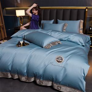 LUOLAI HOME Комплект постельного белья 4 предмета, простыня 180х200 см, пододеяльник 200х230 см, цвет Sky Blue