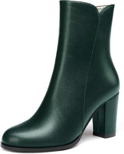 Женские короткие ботильоны WAYDERNS с квадратным носком, кожаные, на молнии, матовый блок, высокий каблук 3,5 дюйма, Dark Green