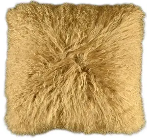Декоративная подушка, натуральная тибетская овчина, чехол, золотисто-коричневый, примерно 50 х 50 см KUHFELL online & NOMAD