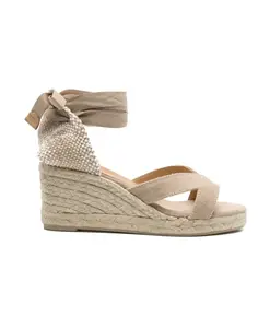 Бежевые сандалии на танкетке с ремешком на щиколотке Castaã±Er, бежевый