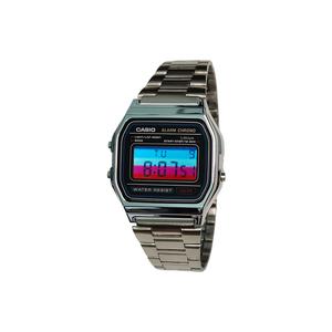 CASIO Часы Retrofit Series Quartz Movement Stainless Steel Strap Watch Unisex Black Dial, Black Dial with Blue and Red Stripes, Watch Crystal