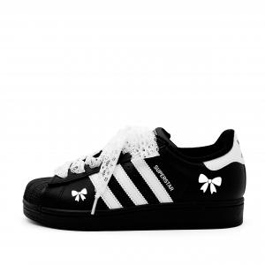 Adidas Originals Детские износостойкие низкие скейтбордистские кроссовки Superstar 2, черные с белыми вставками, для подростков