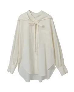 Хлопково-шелковая рубашка без воротника в клетку «Вийелла»/«Пишущая машинка» с шарфом Plain People, цвет Kinari