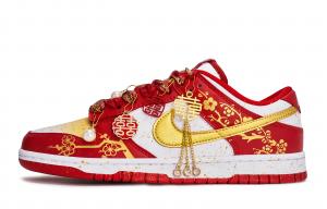 Nike Кроссовки для скейтбординга Dunk Walking Planet, Joy In The Plum Blossom, низкие, унисекс, белый, красные, золотые