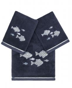 Набор из 3 банных полотенец из турецкого хлопка с вышивкой «Фиджи» Linum Home, цвет marine