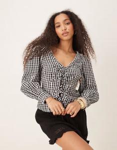 Блузка Nobody's Child Dallas с завязками спереди в однотонную клетку