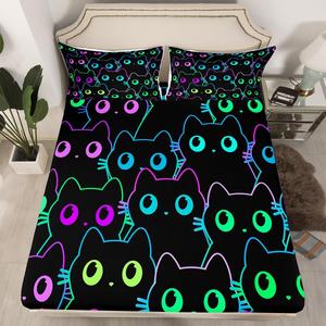 Erosebridal Комплект постельного белья Kids Cat с милыми мультяшными котятами, градиентный дизайн в стиле акварели, Multi 31