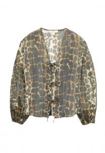 Блуза Marks & Spencer ORGANZA ANIMAL PRINT V-NECK TIE FRONT , Brown Mix/Mottled Brown