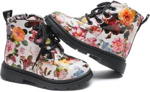 Комфея Милые детские ботинки с цветочным принтом для девочек, с шнуровкой (малыши/маленькие дети) Komfyea, White-66