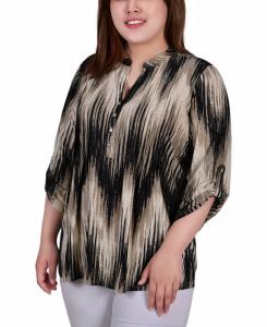 Топ больших размеров с Y-образным вырезом и рукавами 3/4 NY Collection