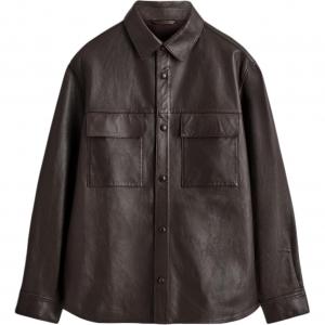 COS Кожаная куртка мужская темно-коричневая с лацканом Moderate