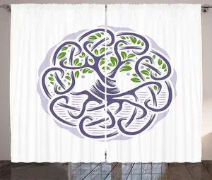 Штора ABAKUHAUS Кельтское дерево в деревенском стиле, Floral Concepts, универсальная ленточная штора для гостиной с петлями и крючками, 280 x 225 см, темно-фиолетово-зеленый Abakuhaus