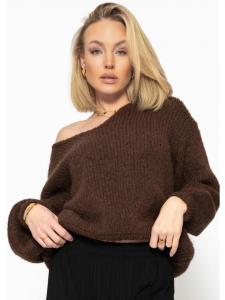 SASSYCLASSY Свитер оверсайз с V-образным вырезом коричневого цвета