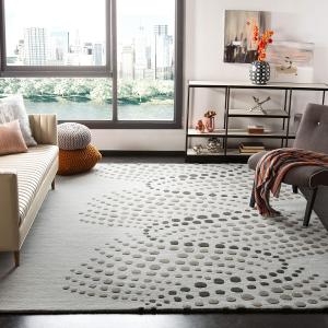 Ковер SAFAVIEH, 183 x 183 см, Soho Collection - Blue & Grey, ручной работы, абстрактный, шерсть и вискоза, идеально для помещений с высокой проходимостью в гостиной, спальне (SOH727B)