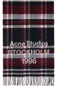 Acne Studios Черно-Бордовый шарф с бахромой и логотипом