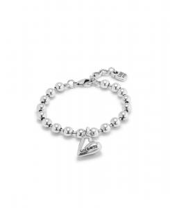 Браслет из металлического сплава с бусинами, покрытыми серебром, и подвеской в виде сердца UNOde50, Silver