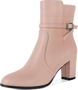 Женские ботильоны Mettesally с массивным каблуком, круглым носком и боковой молнией, осень-зима, высота каблука 7 см, Nude