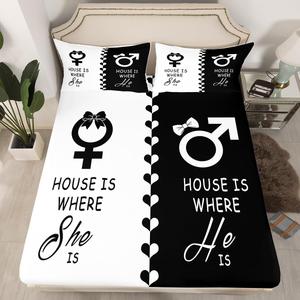 Erosebridal Комплект постельного белья с принтом в виде сердец в черно-белой гамме для молодоженов, Multi 22