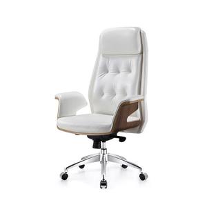 Кресло SIHOO Modern Minimalist Executive, регулируемое по высоте и с откидной спинкой, Walnut wood white leather