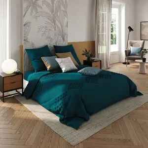 Постельное белье из стираного хлопка, бирюзовый, 260x240 см - Atmosphera créateur d'intérieur ATMOSPHERA CREATEUR D’INTERIEUR