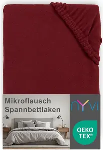 Простыня на резинке DreamScience Microfleece 90x200 - 100x200 см, бордовая, для матрасов высотой до 22 см - мягкая и согревающая простыня на резинке NYVI