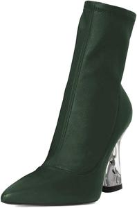 Женские ботильоны YDN с заостренным носком, боковой молнией, серебристой металлической отделкой, массивными высокими каблуками, до середины голени, повседневные и нарядные, размер 4-15 US