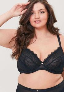 Бюстгальтер без подкладок на косточках с кружевом и логотипом Oola Lingerie, черный