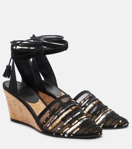 "La Cruisette" декорированные эспадрильи на клиновидной подошве Valentino Garavani, Nero/Silver/Antique Light