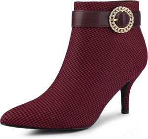 Женские ботильоны Allegra K с пряжкой, клетчатые с острым каблуком и узором «гусиная лапка»