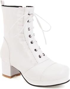 Женские ботильоны DXSYMJM с шнуровкой, модные, из ПУ-кожи, с круглым носком и массивным каблуком для вечеринок, White