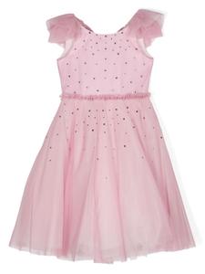 Monnalisa платье с оборками и стразами, розовый