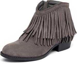 Женские вестерн-ботильоны NEWBELLA из искусственной замши с бахромой, круглым носком и низким каблуком - ковбойские ботинки для повседневной носки, Grey
