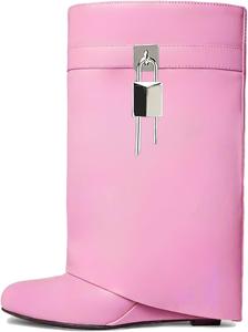 Ботильоны на застежке Yishaweiqi с застегивающимся манжетом, широкие голени и скрытой платформой, Pink