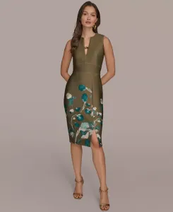 Женское платье-футляр с V-образным вырезом и цветочным принтом Donna Karan New York