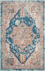 Ковер для интерьера SAFAVIEH, 122 x 183 см,  Aria Collection, Blue & Beige, дизайн в стиле бохо-шик с медальоном и эффектом потертости, не линяет, прост в уходе, идеален для помещений с высокой проходимостью: прихожая, гостиная, спальня (ARA119B)