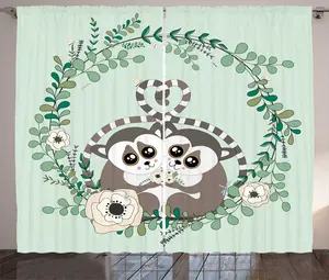 Штора ABAKUHAUS Lemur Rustic, экзотическая дикая обезьяна, ботанический мотив, присборенная штора для спальни с петлями и крючками, 280 x 225 см, цвет светло-зеленый, умбра Abakuhaus