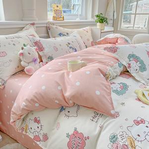 Yalu Пододеяльник 150х200 см, простыня на резинке 120 см, цвет KT Pink Blue Meow Meow