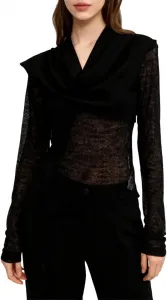 Женская облегающая футболка с кружевными вставками и длинными рукавами